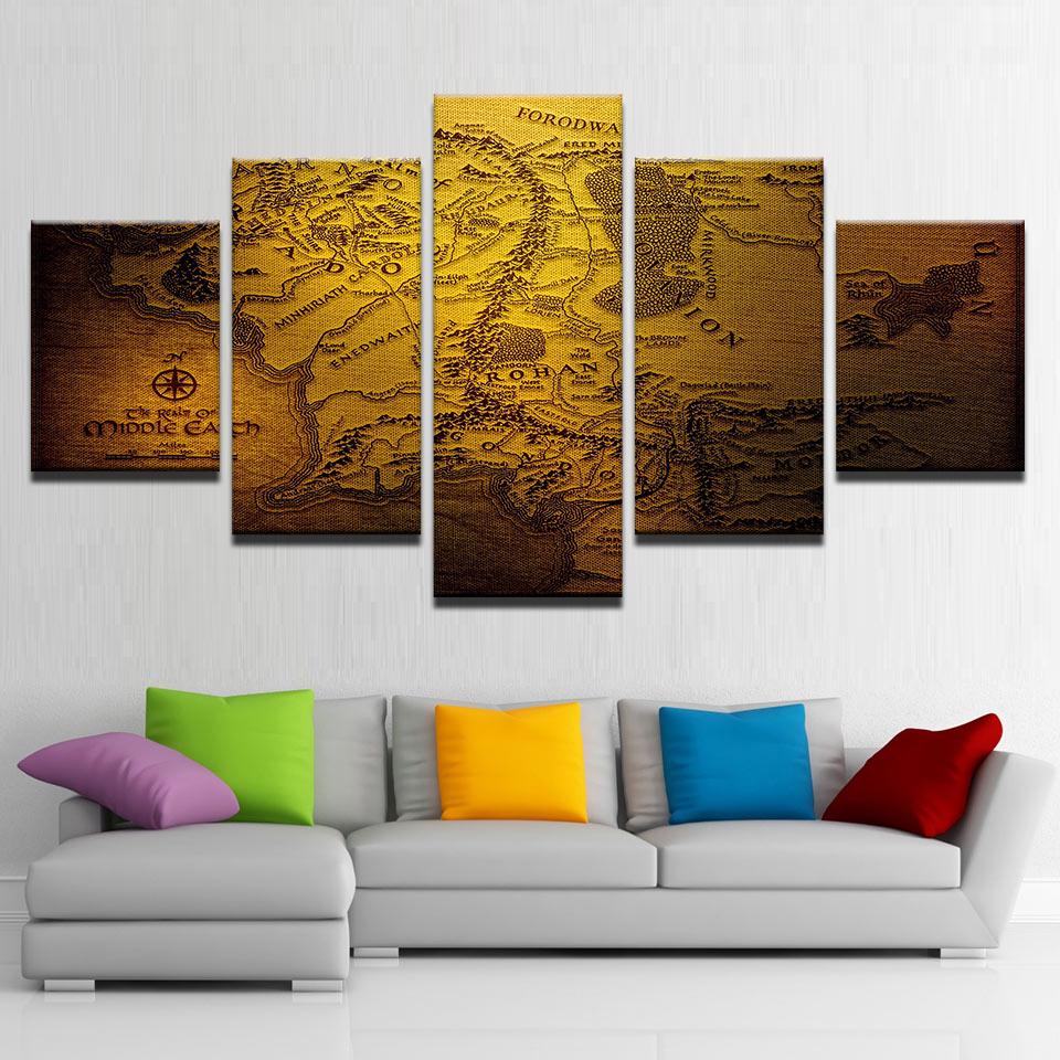 Games Of Thrones Vintage Map - Movie 5 Panel Canvas Art Wall Decor Games Of Thrones Vintage Map - Movie 5 Panel Canvas Art Wall Decor