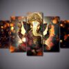 Ganesh Hindu Elephant God Ganesha - Religion 5 Panel Canvas Art Wall Decor