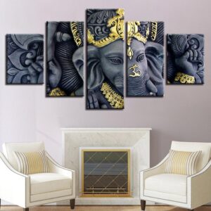 Ganesh Statue Blessing Hand - Religion 5 Panel Canvas Art Wall Decor