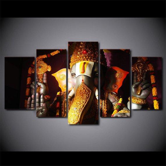 Ganesha Hindu 2 - Religion 5 Panel Canvas Art Wall Decor Ganesha Hindu 2 - Religion 5 Panel Canvas Art Wall Decor