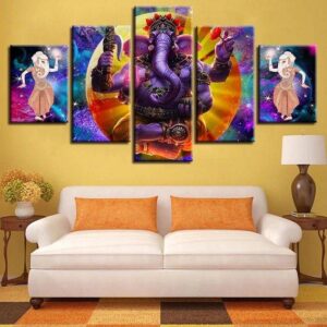 Ganesha Hindu Split - Religion 5 Panel Canvas Art Wall Decor