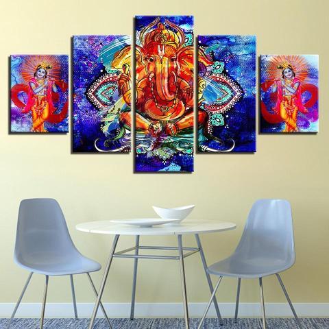 Ganesha & Krishna - Religion 5 Panel Canvas Art Wall Decor Ganesha & Krishna - Religion 5 Panel Canvas Art Wall Decor