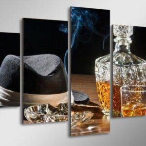 Gangster Whiskey Cigar Drink - Wine 5 Panel Canvas Art Wall Decor