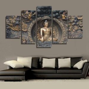 Gautama Buddha - Abstract Religion 5 Panel Canvas Art Wall Decor