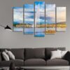 Geneva Skyline With Jet Deau Fountain - Nature 5 Panel Canvas Art Wall Decor