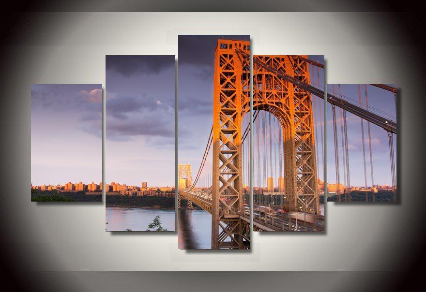 George Washington Bridge - Nature 5 Panel Canvas Art Wall Decor George Washington Bridge - Nature 5 Panel Canvas Art Wall Decor