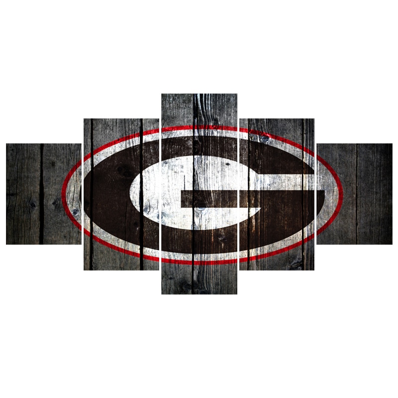 Georgia Bulldogs Team Wood Logo Red Rim Sport - 5 Panel Canvas Art Wall Decor Georgia Bulldogs Team Wood Logo Red Rim Sport - 5 Panel Canvas Art Wall Decor