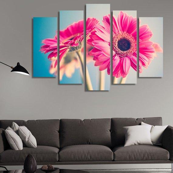 Gerbera - Nature 5 Panel Canvas Art Wall Decor Gerbera - Nature 5 Panel Canvas Art Wall Decor