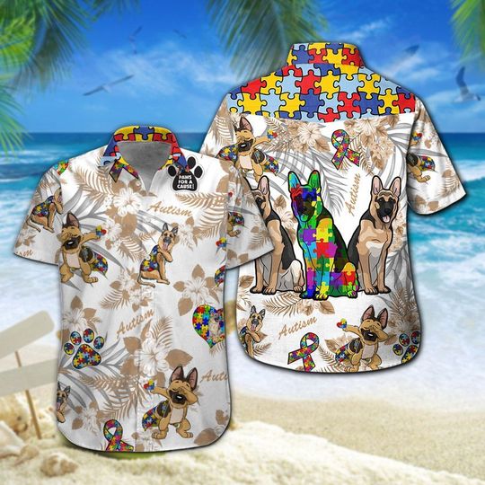 German Shepherd Autism Hawaiian Shirt Summer Button Up German Shepherd Autism Hawaiian Shirt Summer Button Up