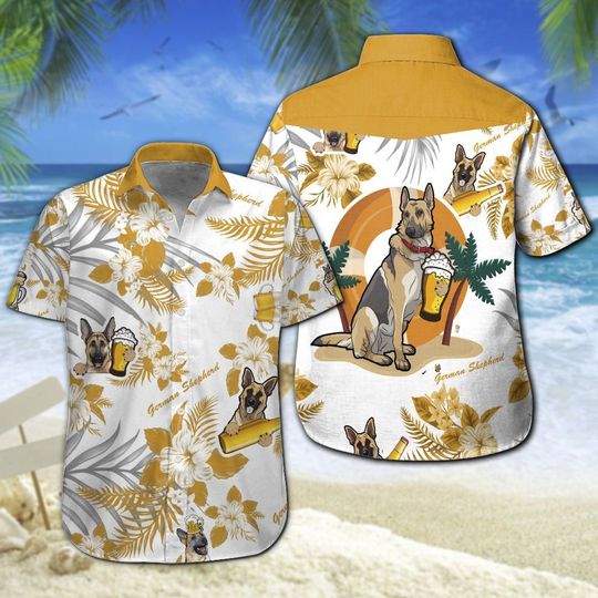 German Shepherd Beer Hawaiian Shirt Summer Button Up German Shepherd Beer Hawaiian Shirt Summer Button Up