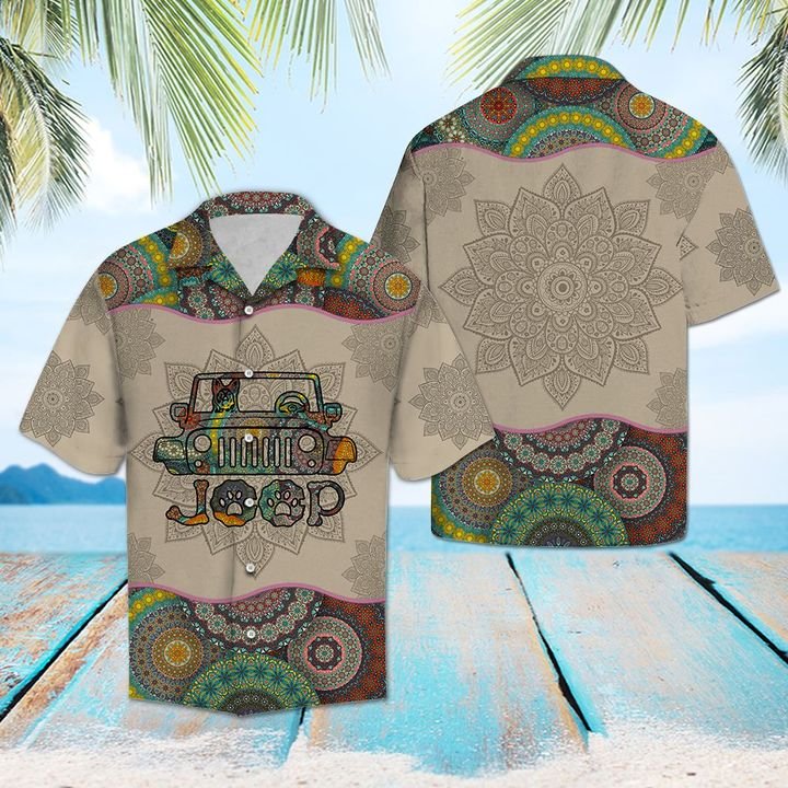 German Shepherd Riding On Jeep Mandala Hawaiian Shirt Summer Button Up German Shepherd Riding On Jeep Mandala Hawaiian Shirt Summer Button Up