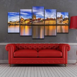 Germany During Sunset Scenery Cologne Cathedral - Nature 5 Panel Canvas Art Wall Decor