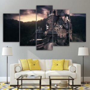 Germany Vintage Castle Cloudy -Abstract 5 Panel Canvas Art Wall Decor