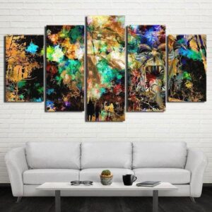 Ghost Town Horror City Psychedelic - Abstract 5 Panel Canvas Art Wall Decor
