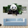Giant Panda Bear Eating Bamboo - Animal 5 Panel Canvas Art Wall Decor