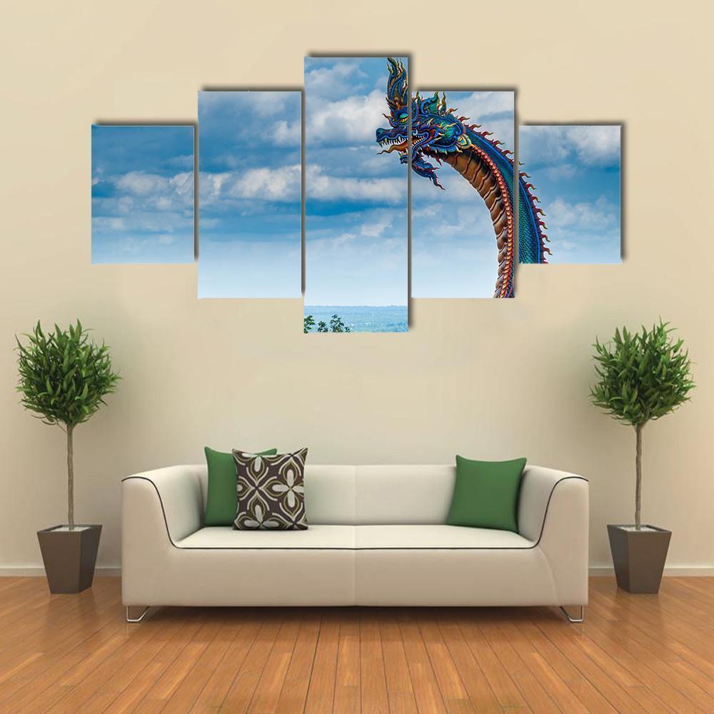 Giant Thai Naga Statue In The Phu Manorom Temple - Abstract Animal 5 Panel Canvas Art Wall Decor Giant Thai Naga Statue In The Phu Manorom Temple - Abstract Animal 5 Panel Canvas Art Wall Decor