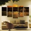 Giraffe Drinking - Animal 5 Panel Canvas Art Wall Decor