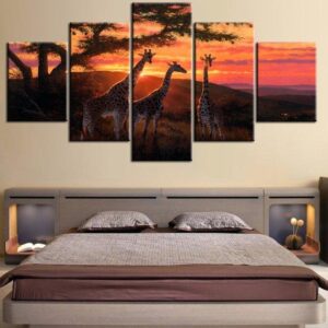 Giraffe - Animal 5 Panel Canvas Art Wall Decor