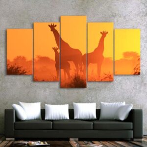 Giraffes On The Savannah - Animak 5 Panel Canvas Art Wall Decor