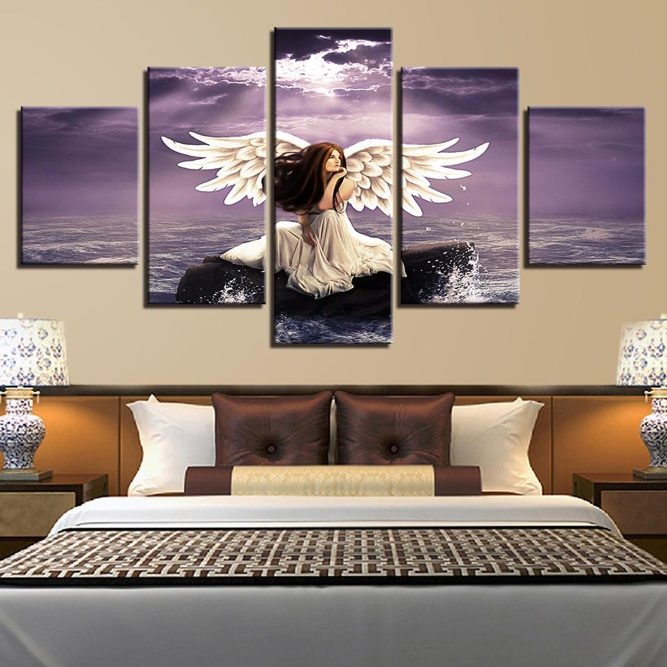 Girl Angel Wings 01 - Abstract 5 Panel Canvas Art Wall Decor Girl Angel Wings 01 - Abstract 5 Panel Canvas Art Wall Decor