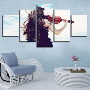 Girl Playing Violin - Music 5 Panel Canvas Art Wall Decor