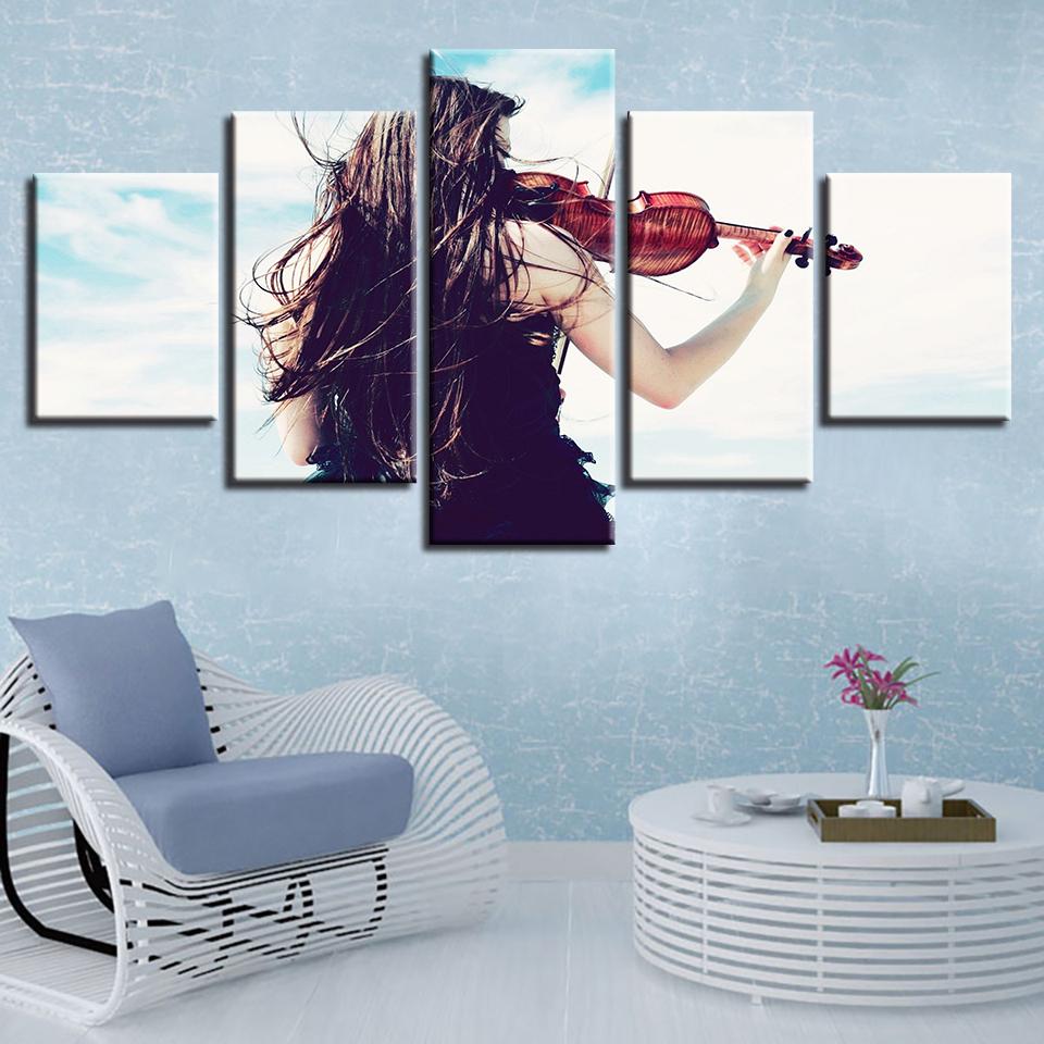 Girl Playing Violin - Music 5 Panel Canvas Art Wall Decor Girl Playing Violin - Music 5 Panel Canvas Art Wall Decor