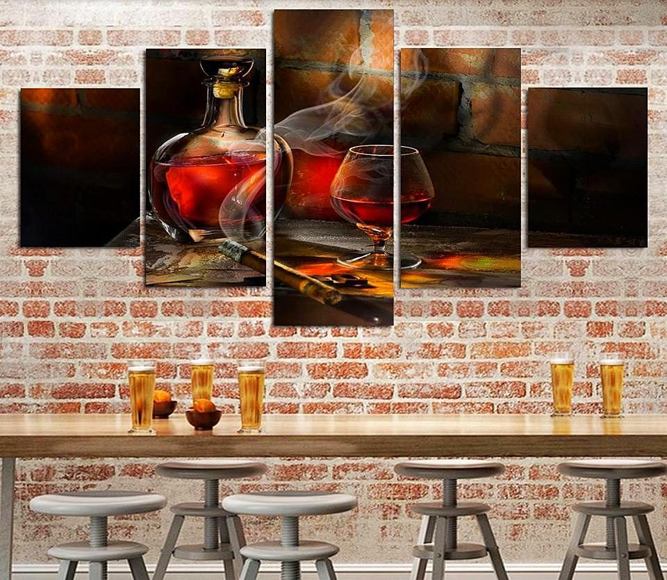 Glass And Cigars - Luxury 5 Panel Canvas Art Wall Decor Glass And Cigars - Luxury 5 Panel Canvas Art Wall Decor
