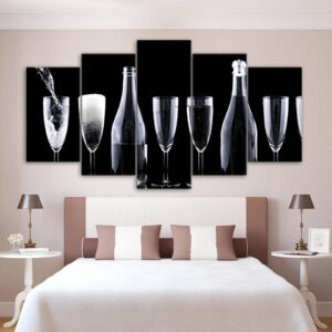 Glasses Bottles - Abstract 5 Panel Canvas Art Wall Decor