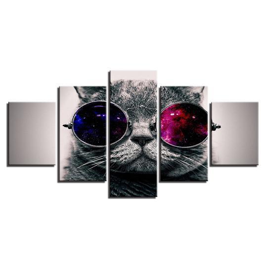 Glasses Cat 02 - Animal 5 Panel Canvas Art Wall Decor Glasses Cat 02 - Animal 5 Panel Canvas Art Wall Decor