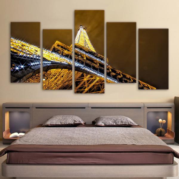 Glittering Night In Paris - Eiffel Tower At Night 01- Nature 5 Panel Canvas Art Wall Decor Glittering Night In Paris - Eiffel Tower At Night 01- Nature 5 Panel Canvas Art Wall Decor
