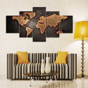 Global Map - Abstract 5 Panel Canvas Art Wall Decor