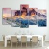 Glow Fog Austria Dolomites Mountain At Sunset - Nature 5 Panel Canvas Art Wall Decor