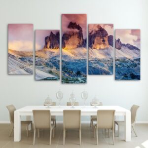 Glow Fog Austria Dolomites Mountain At Sunset - Nature 5 Panel Canvas Art Wall Decor