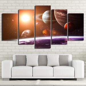 Glowing Planet Earth In Space - Space Universe 5 Panel Canvas Art Wall Decor