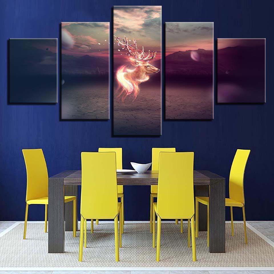 Glowing Sika Deer - Abstract Animal 5 Panel Canvas Art Wall Decor Glowing Sika Deer - Abstract Animal 5 Panel Canvas Art Wall Decor
