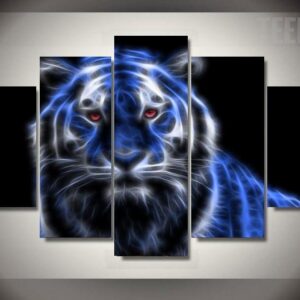 Glowing Tiger - Abstract Animal 5 Panel Canvas Art Wall Decor