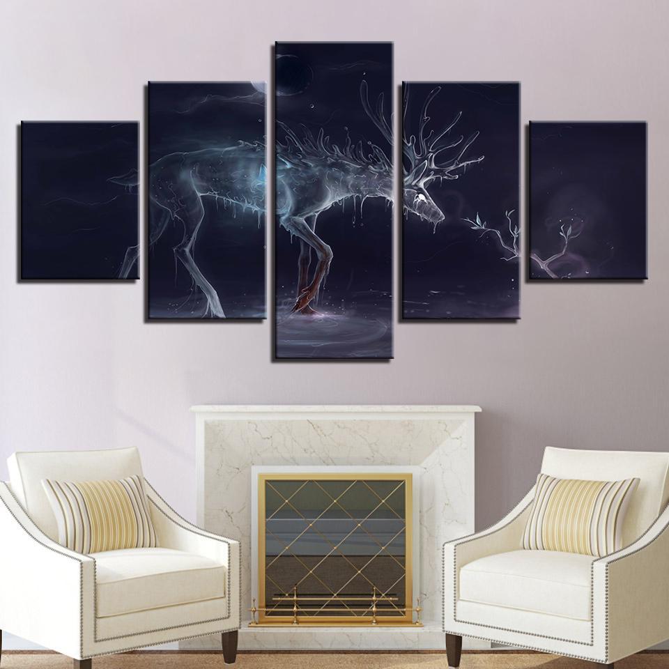 Glowing Water Deer 1 - Abstract Animal 5 Panel Canvas Art Wall Decor Glowing Water Deer 1 - Abstract Animal 5 Panel Canvas Art Wall Decor