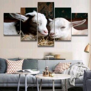 Goat Snuggle - Animal 5 Panel Canvas Art Wall Decor