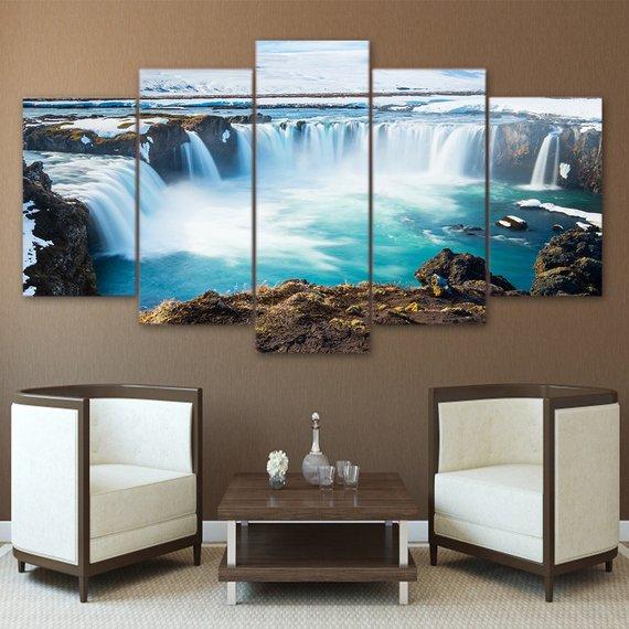 Godafoss Waterfall Beautiful Scene Nature Landscape - Nature 5 Panel Canvas Art Wall Decor Godafoss Waterfall Beautiful Scene Nature Landscape - Nature 5 Panel Canvas Art Wall Decor