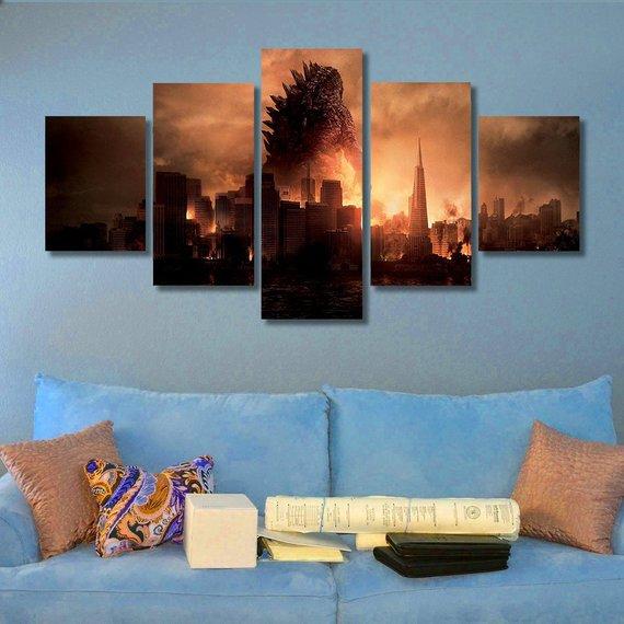 Godzilla 01 - Movie 5 Panel Canvas Art Wall Decor Godzilla 01 - Movie 5 Panel Canvas Art Wall Decor