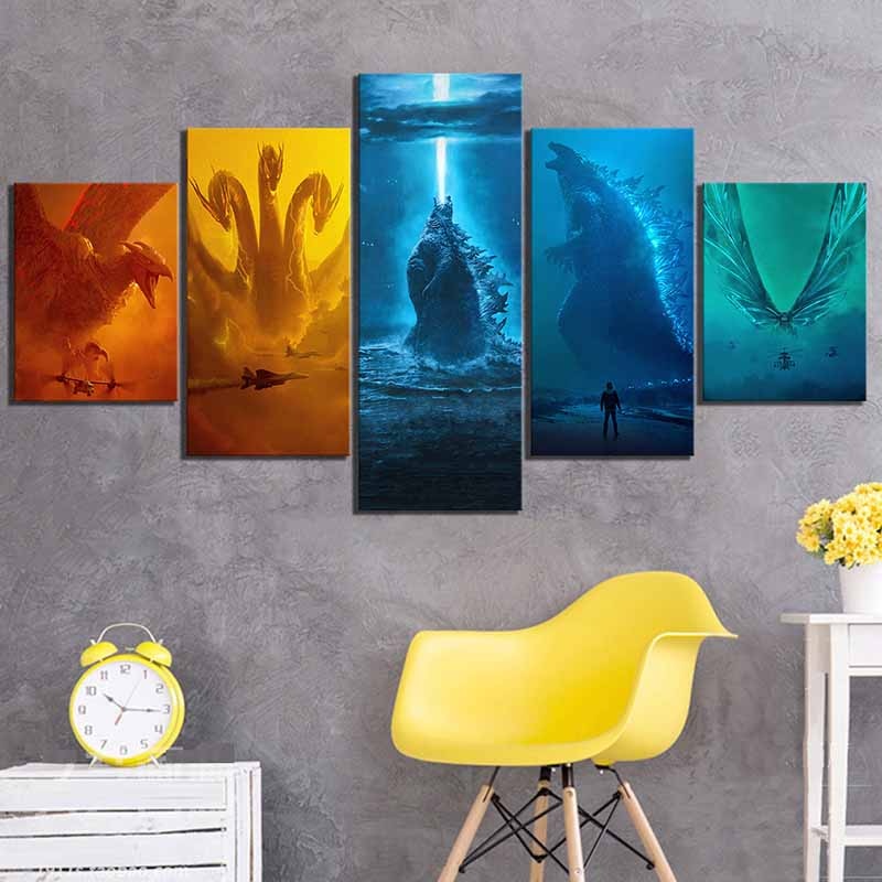 Godzilla Ghidorah Mothra Rodan Monsters King Poster Movie - 5 Panel Canvas Art Wall Decor Godzilla Ghidorah Mothra Rodan Monsters King Poster Movie - 5 Panel Canvas Art Wall Decor
