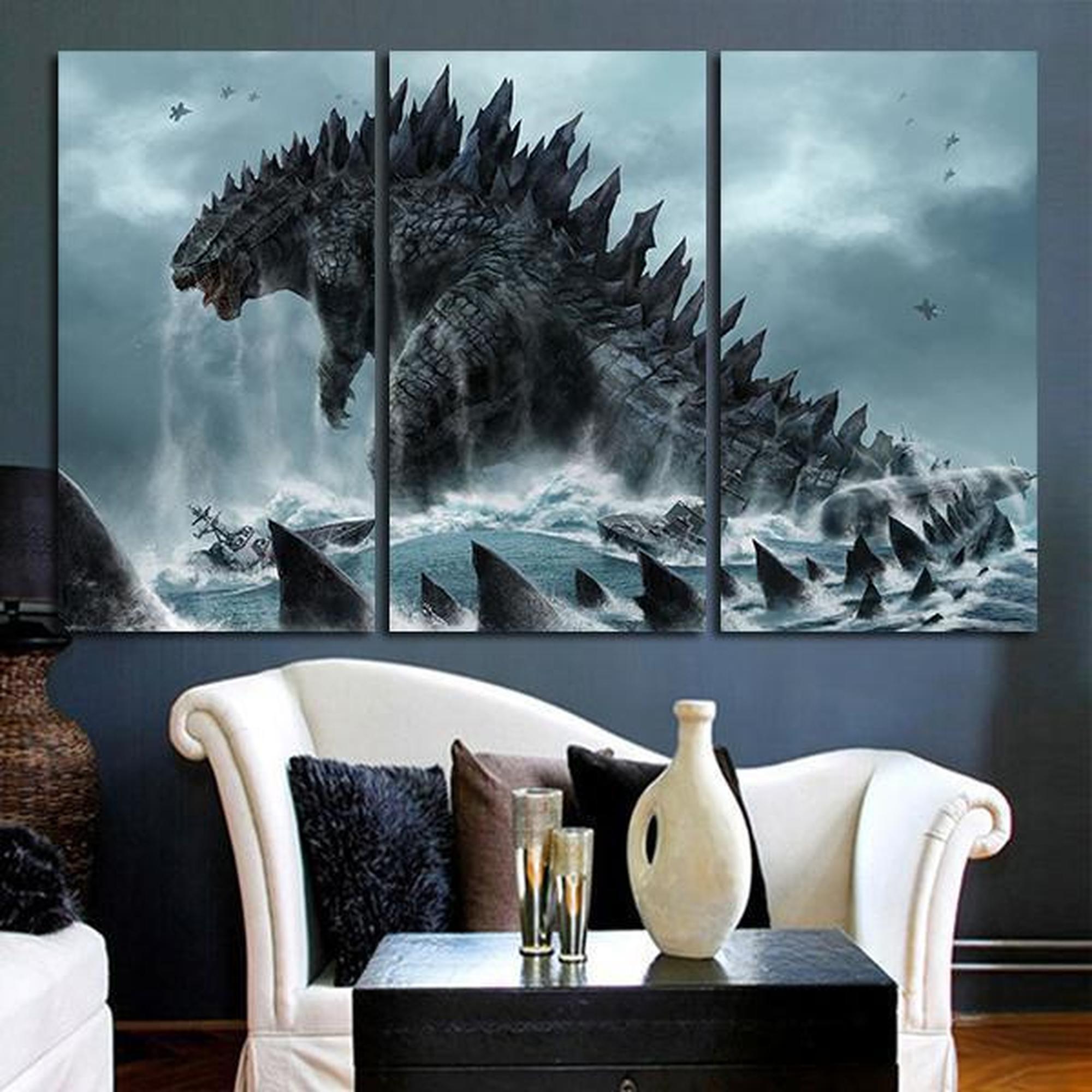 Godzilla King Of Monsters Movie 3 Pieces - 3 Panel Canvas Art Wall Decor Godzilla King Of Monsters Movie 3 Pieces - 3 Panel Canvas Art Wall Decor