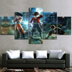 Goku And Naruto And Luffy - Anime 5 Panel Canvas Art Wall Decor