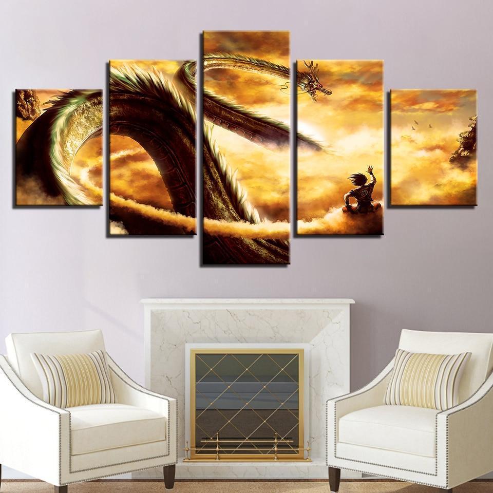 Goku & Shenlong God Dragon Balls Anime - 5 Panel Canvas Art Wall Decor Goku & Shenlong God Dragon Balls Anime - 5 Panel Canvas Art Wall Decor