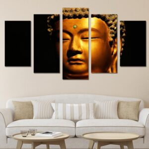 Gold Buddha 1 - Religion 5 Panel Canvas Art Wall Decor