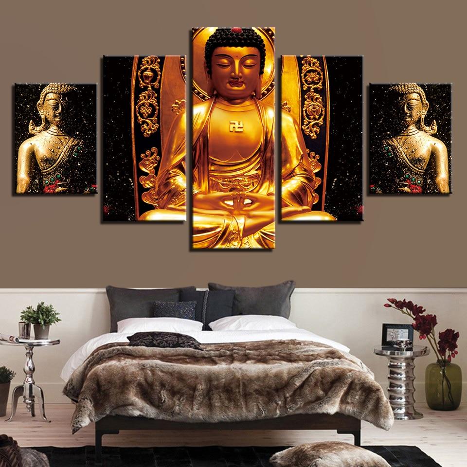Gold Buddha Meditation 1 - Religion 5 Panel Canvas Art Wall Decor Gold Buddha Meditation 1 - Religion 5 Panel Canvas Art Wall Decor
