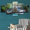 Gold Buddha Meditation Waterfall - Religion 5 Panel Canvas Art Wall Decor