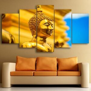 Gold Buddha - Religion 5 Panel Canvas Art Wall Decor