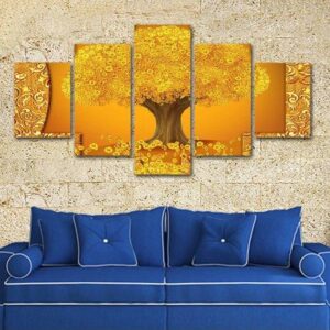 Gold Cash Tree 5 Panel Canvas Art Wall Decor