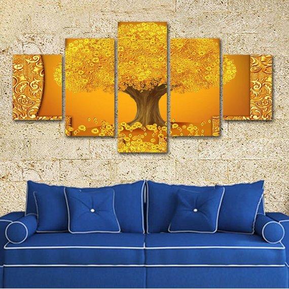 Gold Cash Tree 5 Panel Canvas Art Wall Decor Gold Cash Tree 5 Panel Canvas Art Wall Decor
